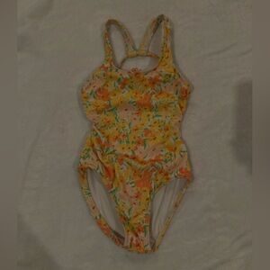 art class Yellow Orange Floral Kids One-Piece Swimsuit